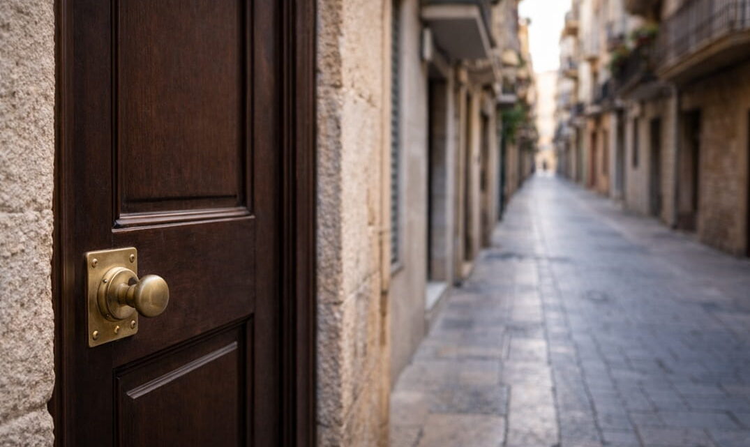 puerta cerrada en calle estrecha de Tarragona con problema de apertura