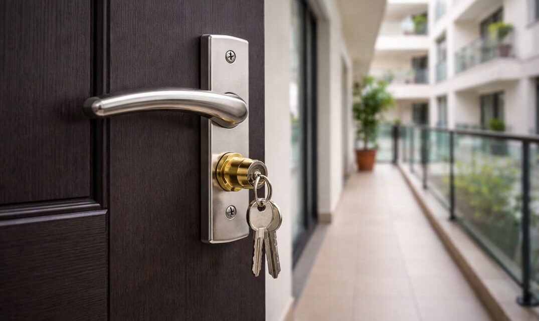 cerradura nueva en puerta de vivienda moderna en Tarragona
