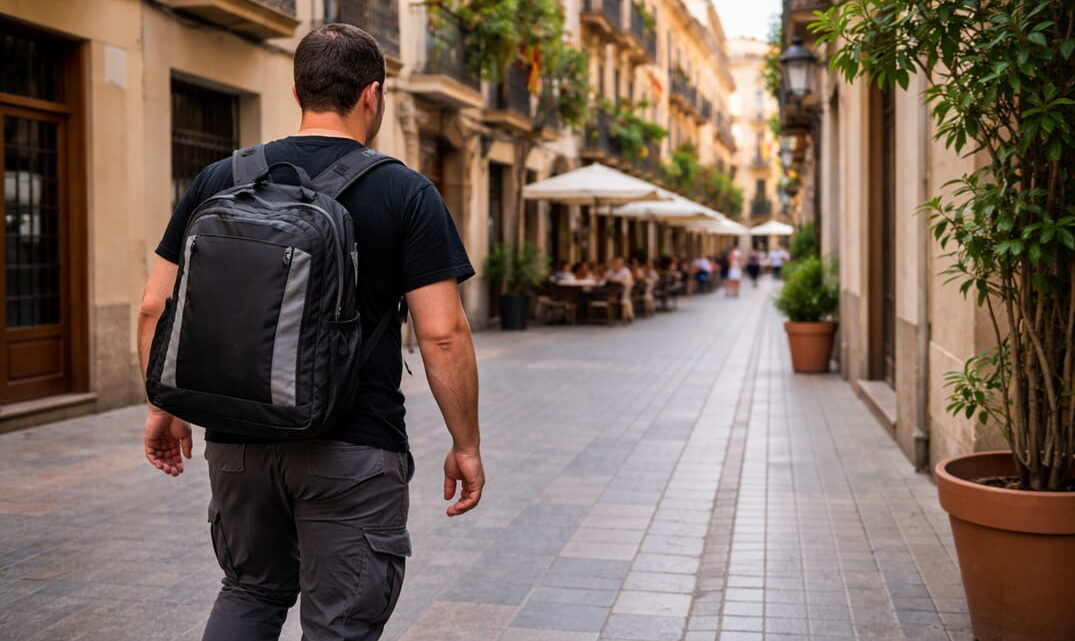 cerrajero en Reus caminando por calle urbana para servicio de cerrajería