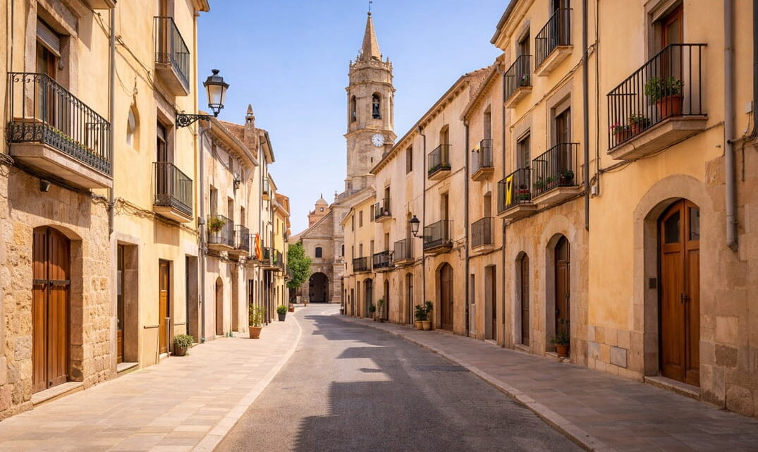 calle de pueblo en Riudoms con viviendas donde se necesita cerrajero