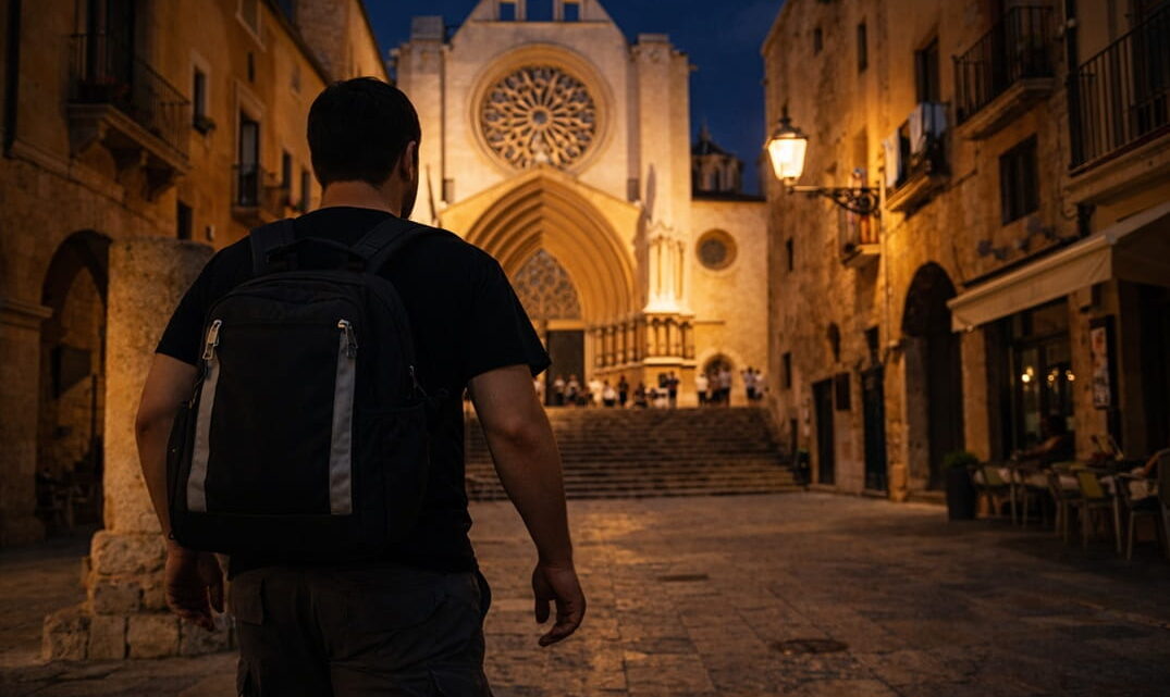 cerrajero en Tarragona de noche frente a portal para servicio 24 horas